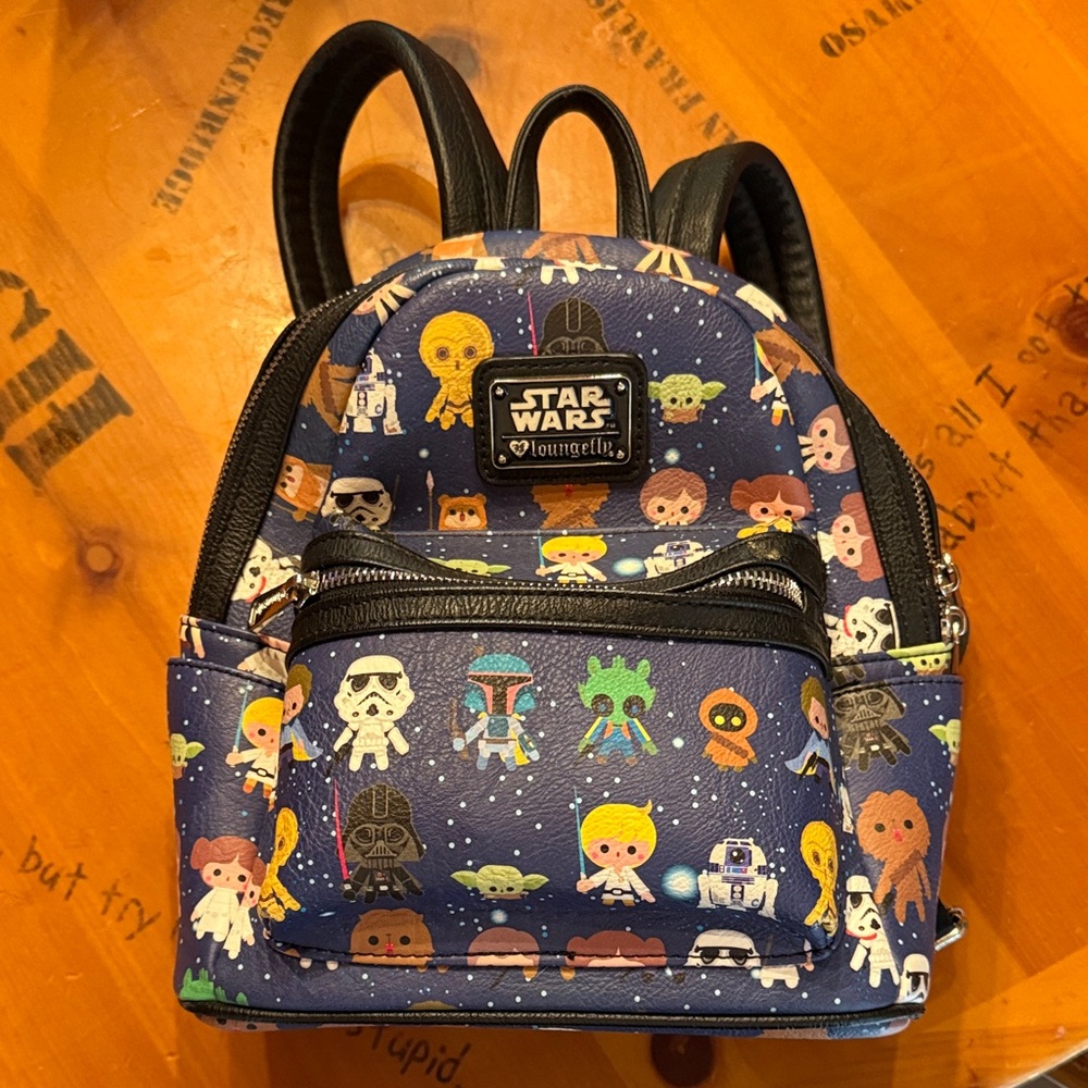 Loungefly Navy Star Wars Kids Mini Backpack with Colorful Character Print